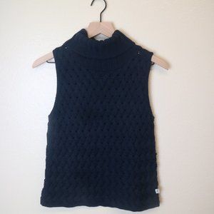 Knitted Navy Sleeveless Turtleneck